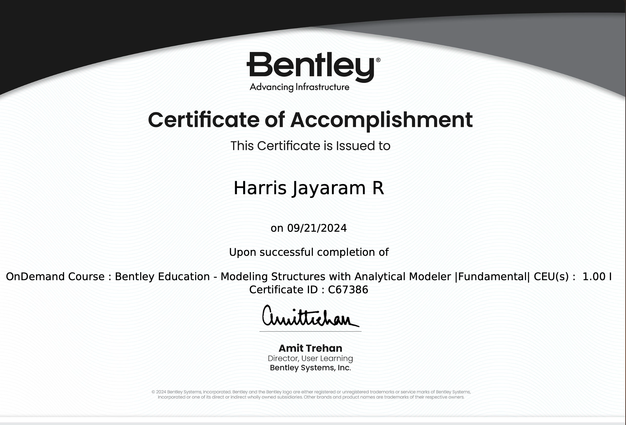 Modeling Structures (STAAD.Pro) certificate