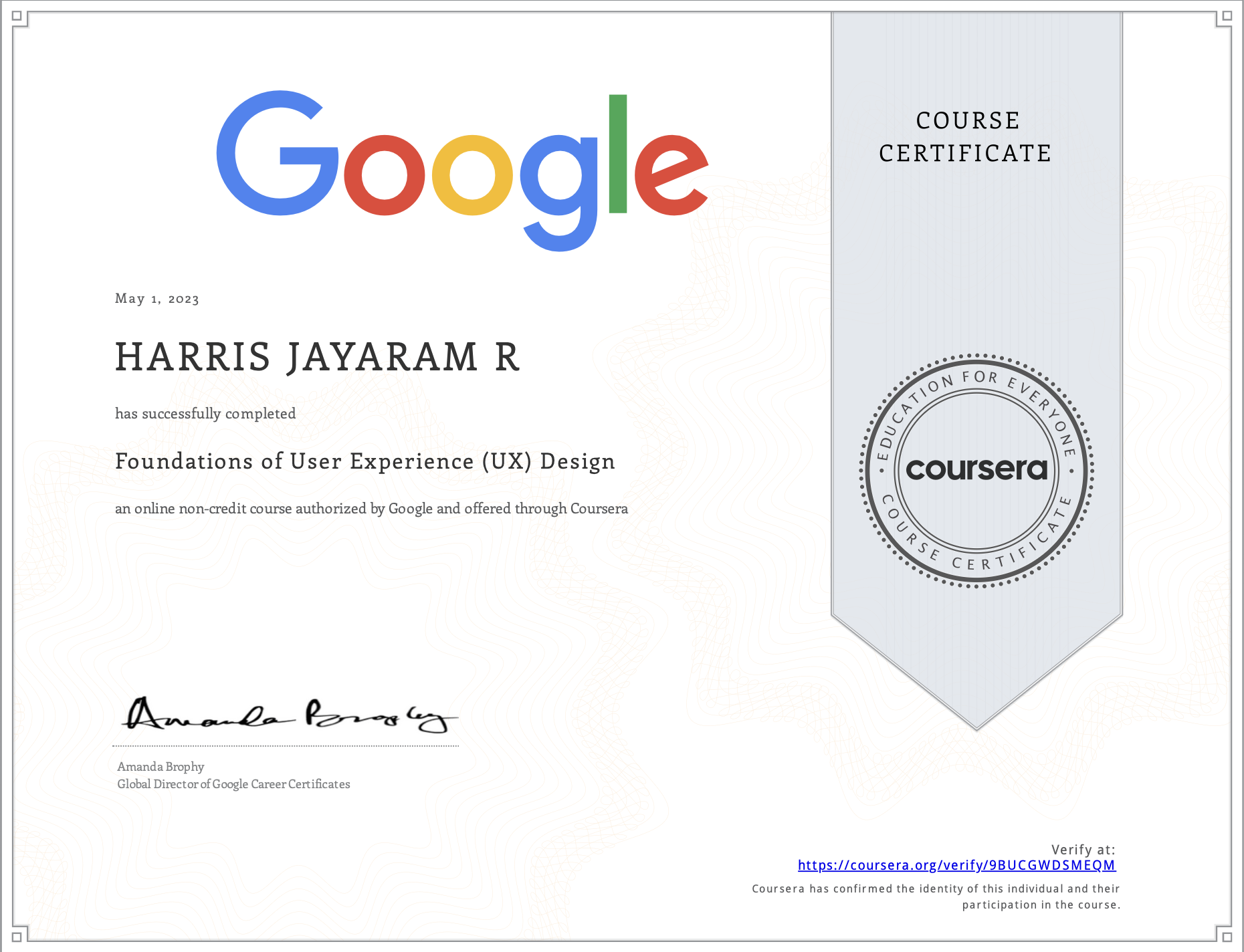 Foundations of User Experience (UX) Design certificate